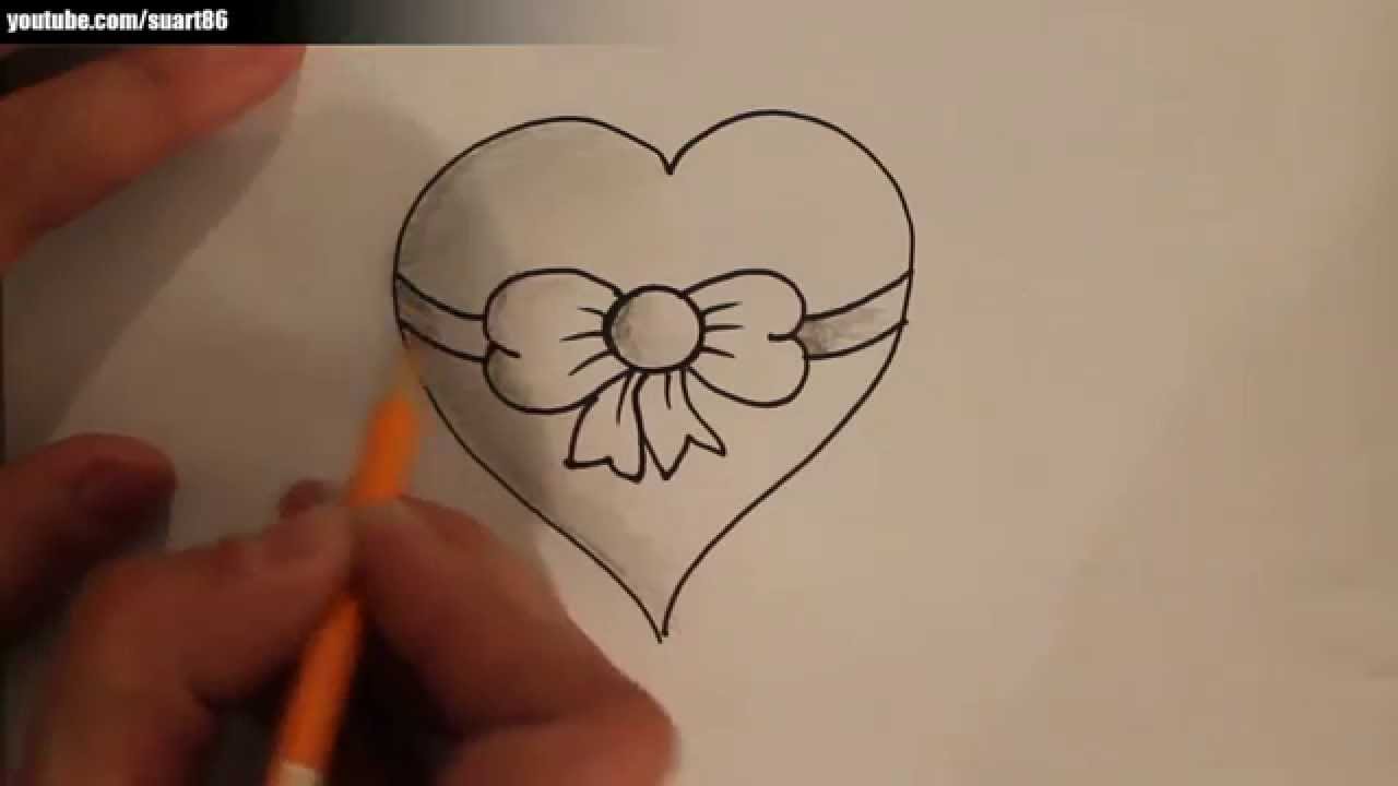 How to draw a heart with a bow 2 - YouTube