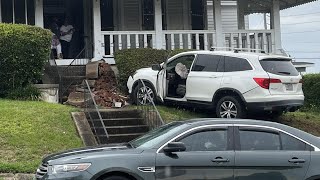 Stolen car careens into steps of Macon home after police chase, Bibb County Sheriff's Office says