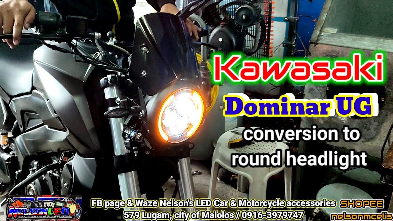 Kawasaki Dominar UG headlight conversion to round headlight & Lightning