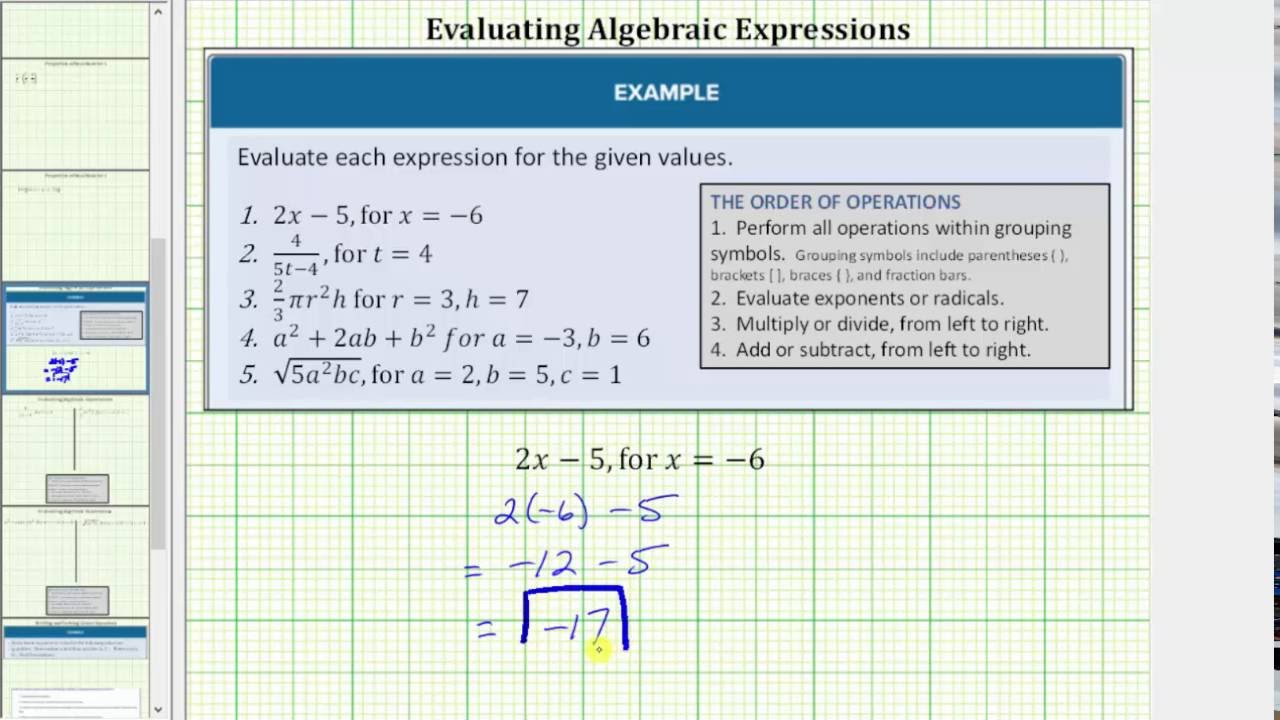 Evaluate And Simplify Algebraic Expressions College Algebra