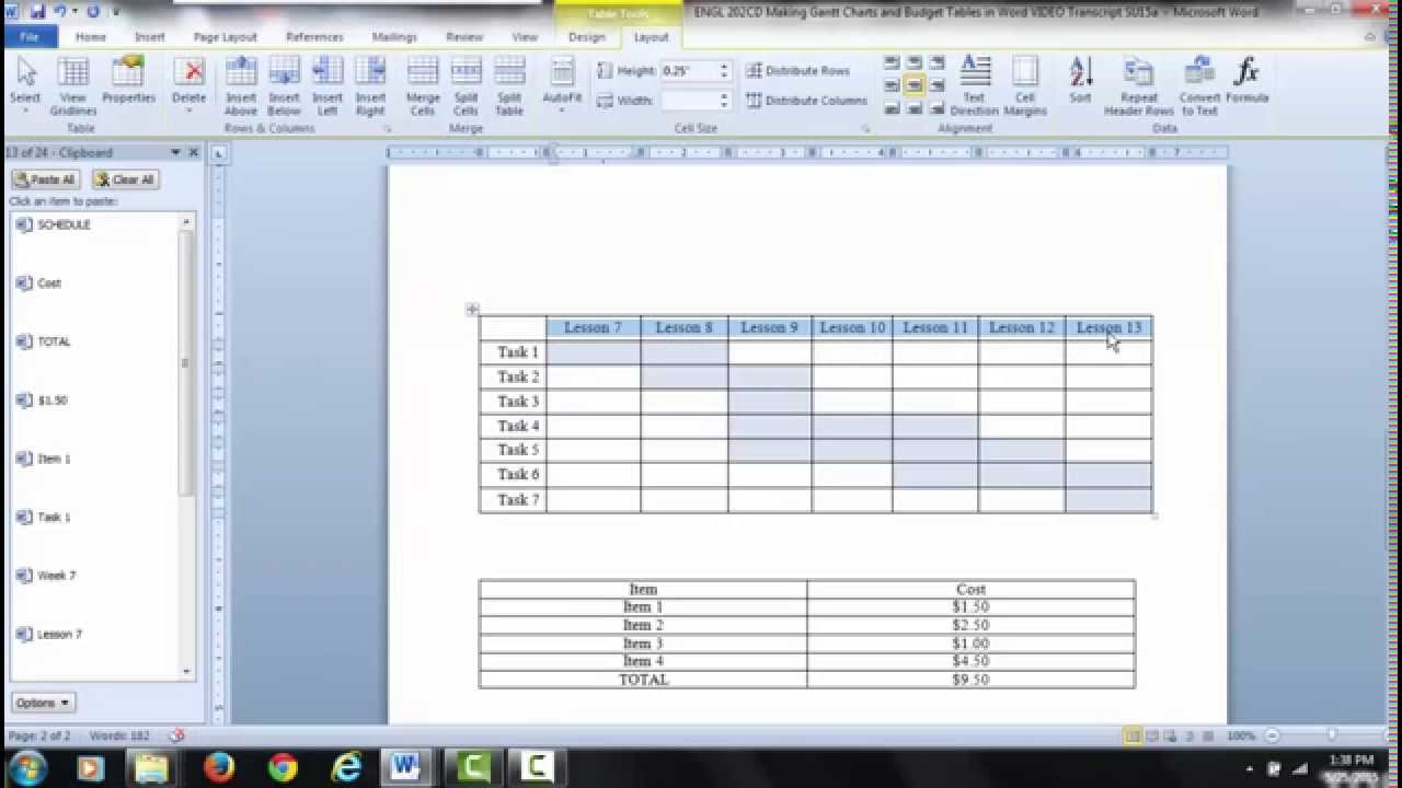 Microsoft Word T Chart Template