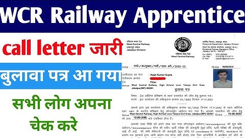 WCR Railway Apprentice Merit list 2023 ITI Apprentice West Central Railway Jabalpur  Apprentice 2023