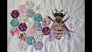 Thread painted honey bee art quilt