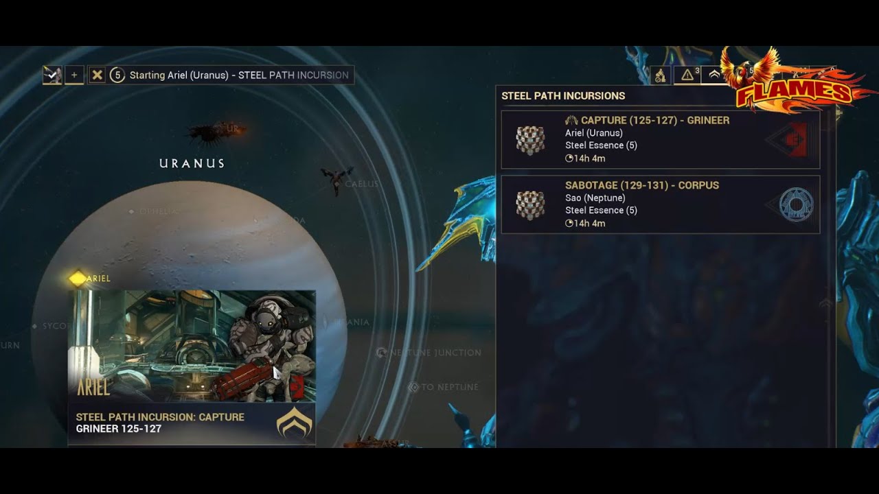 Warframe Steel Path Incursion Ariel (Uranus) Mission Capture  level  125-127