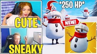 Streamers *FIRST TIME* Using NEW Fortnite SNEAKY SNOWMAN Item!! (Bush v2)