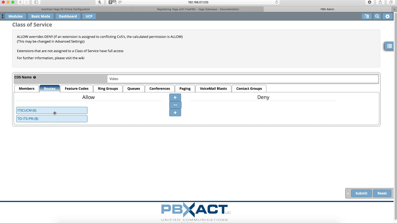 class of service in sangoma