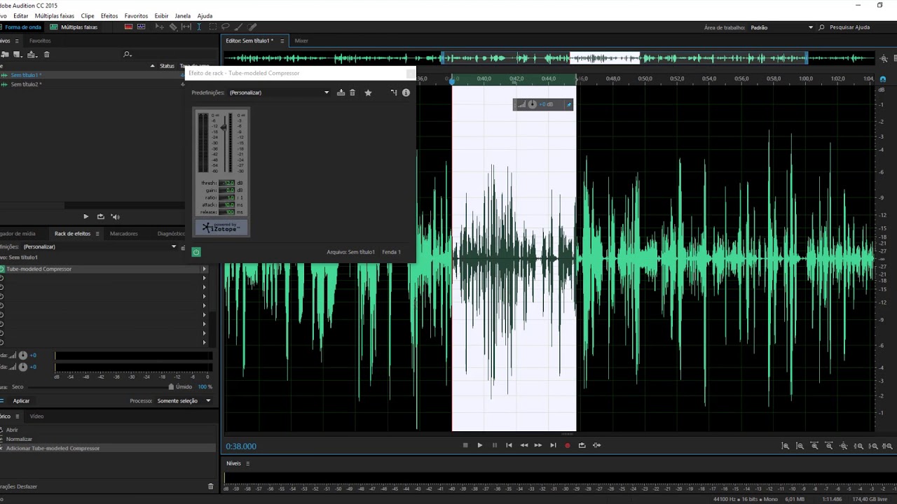 Ajuste de volume no Adobe Audition utilizando a ferramenta Compressor