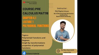 Math 116 Precalculus Chapter 4.1: Polynomial Functions and Graphs by Transformations
