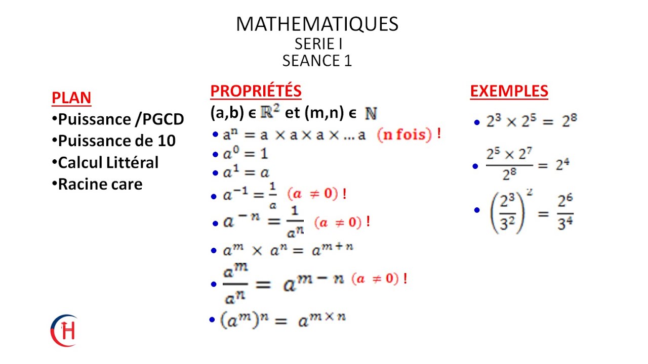 Maths 9ème – Série 1 – Séance 1 : Puissance / PGCD - YouTube