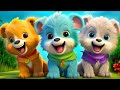 Three Cute Baby Dogs Song | Simple Kids Songs | ✨ Happy Cartoon |  @BmbmPreschool