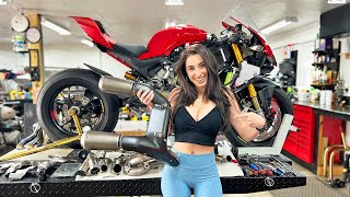 Installing $10k Akrapovic Full Titanium Exhaust on Our Panigale!!!