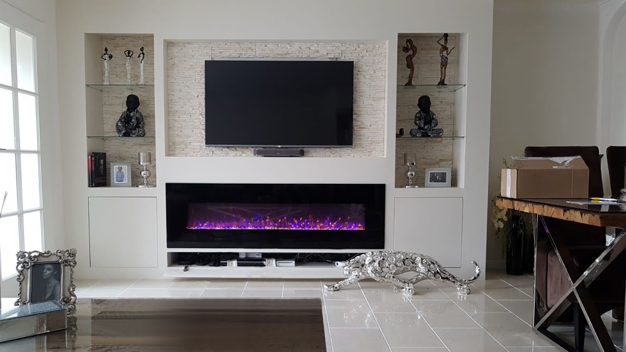 How to Build an Electric Fireplace TV wall - YouTube