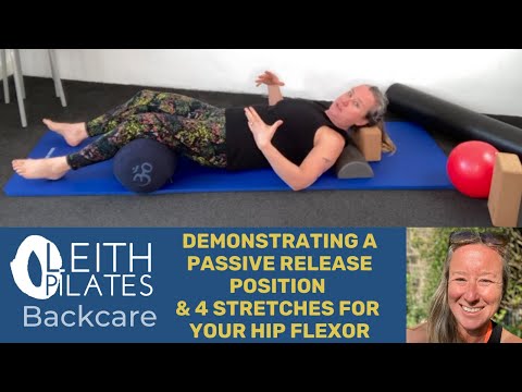 Demonstrating a passive release position and 4 stretches for your hip flexor