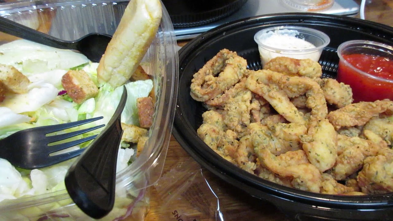 Olive Garden Calamari With Salad & Breadsticks ( First Time Eating From