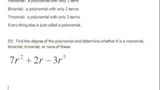 Degrees and Types of Polynomials 10.3