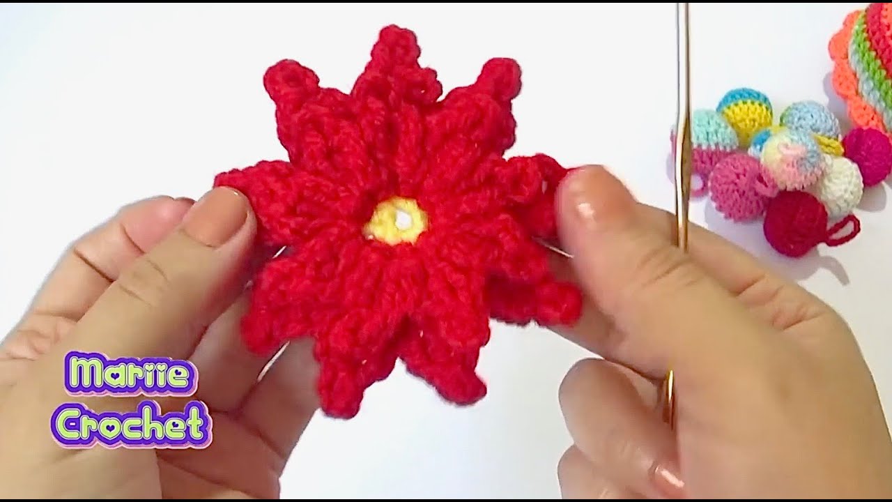 FLOR DE NOCHEBUENA tejida a crochet paso a paso - YouTube