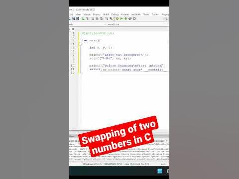 Swapping of two numbers in C #programming #C - YouTube