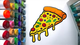 🍕 Cute Pizza Slice Water Marker Coloring | Easy Food Coloring for Kids | Relaxing Drawing &amp; Coloring