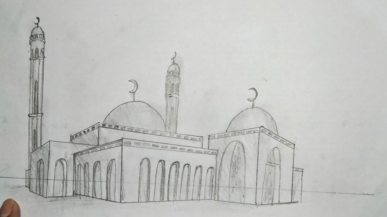 Cara Menggambar Masjid dengan Perspektif 2 Titik Hilang (Mudah & Detail)