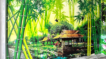 Mẫu tranh dán tường tre trúc kết hợp với sông núi phù hợp trang trí Spa, thẩm mỹ viện.