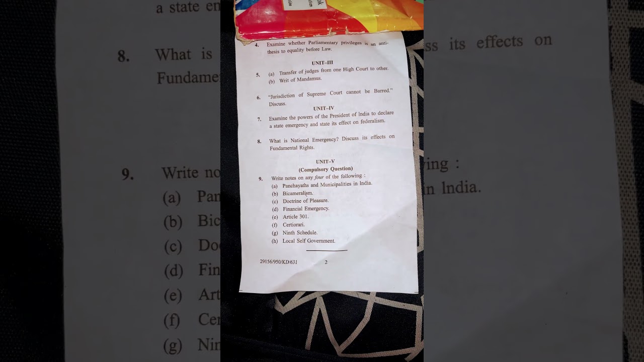Question paper of Constitutional law-2 ,LLB 2nd semester,2025 ,Kurukshetra University