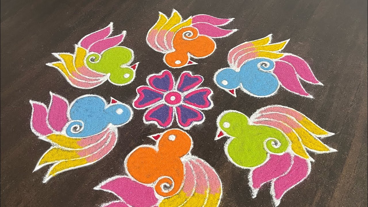 Easy Birds Rangoli 🐦 || Kolam Designs ||