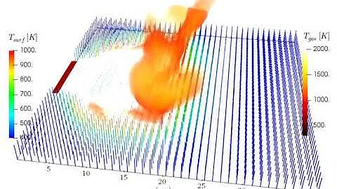 large eddy simulations of fire spread over biomass vegetation.