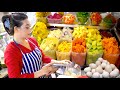 Fruit smoothie  mixed fruit desserts with coconut milk  cambodia street food