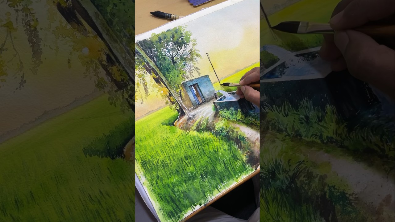 Paddy feild |Artist Navaneeth | watercolour landscape 