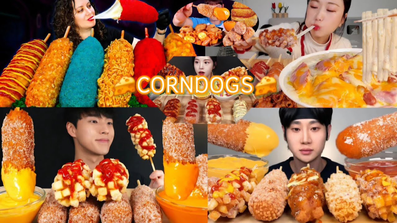 BEST 3X SPEED CORNDOGS  *MUKBANG_COMPILATION*MOZZARELLA,POTATO,RAMEN,SQUID_INK_DOG EATING_ASMR*