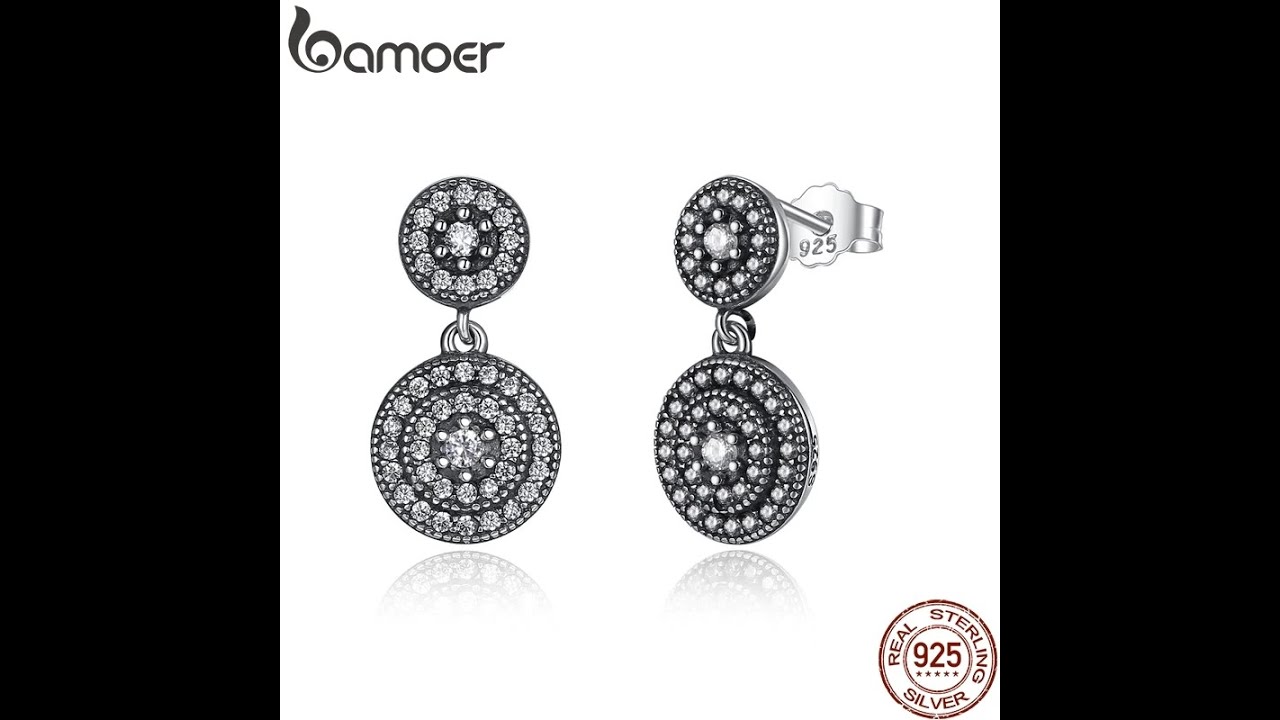 Женские серьги с кристаллами bamoer, 925 пробы, серебристые из фианита, в старинном серебре, pas471