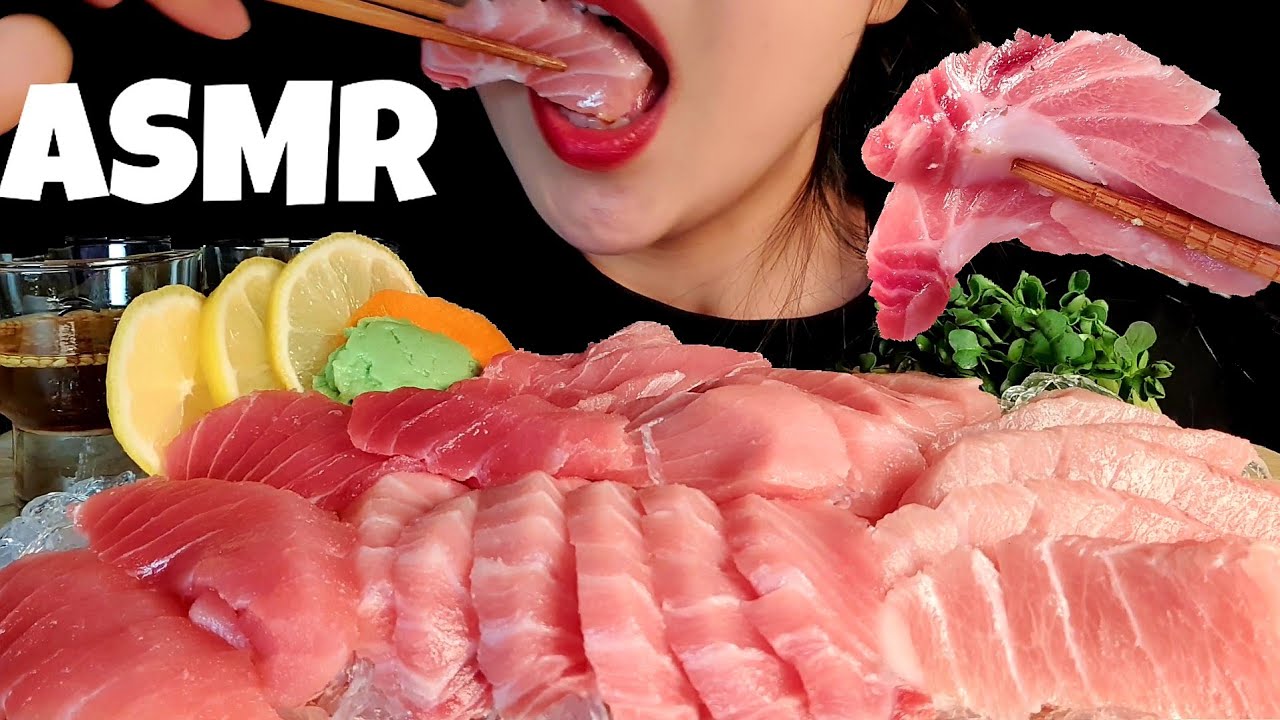 ASMR Сашими из тунца Едят звуки Сырой тунец Мок-Бэнг Еда шоу Морепродукты AMSR