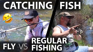 Catching Fish - FLY Fishing vs. Regular Fishing 😂 Part 2