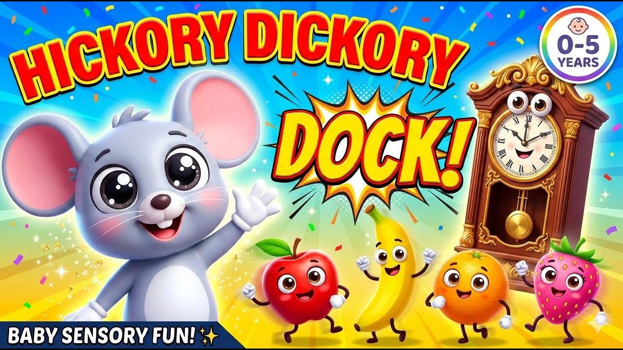 Hickory Dickory Dock + Dancing Fruits 🍎 Baby Sensory | Kids & Baby Songs | Nursery Rhymes