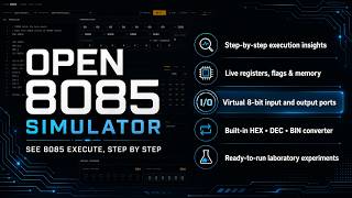 Open8085 Simulator with Virtual I/O Ports, Step Insights & Number Converter