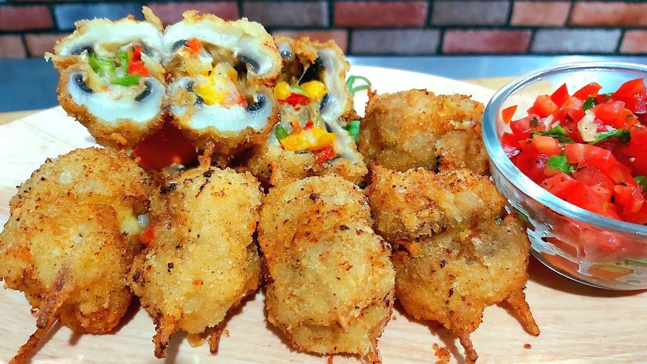 Mushroom duplex Recipe With salsa Sauce Recipe Crispy cheesy stuffed