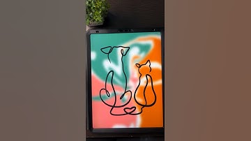One continuous line drawing 🐶❤️🐱  #shorts #viral #shortvideo #trending #procreate #art #explore