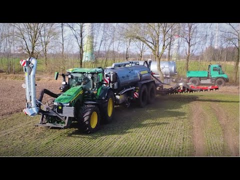 New Gülle 2022 mit JohnDeere 8R und Unimog des Lohnunternehmens Peterberns im südlichen Emsland