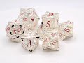 Old School 7 Piece DnD RPG Metal Dice Set: Hollow Dragon Dice - Silver w/ Red