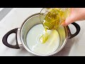 Pour olive oil into milk  i dont buy it in the store anymore easy and fast
