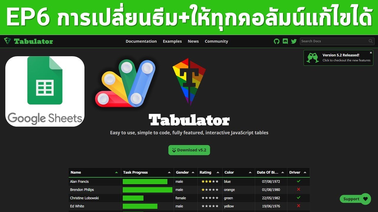EP6 Tabulator  การเปลี่ยนธีมสวยๆ และการทำให้ทุกคอลัมน์แก้ไขได้