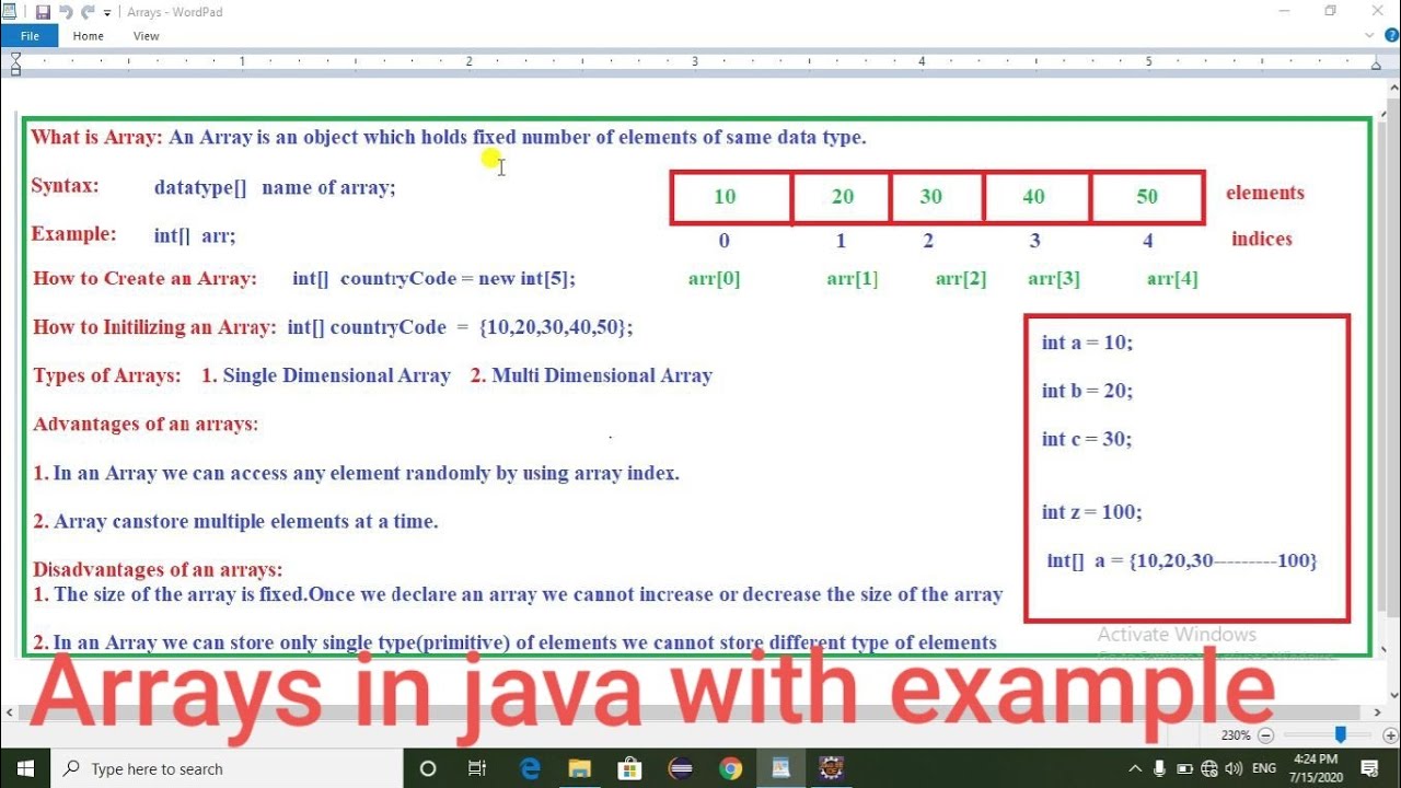 What is an Array in java how to create an Array