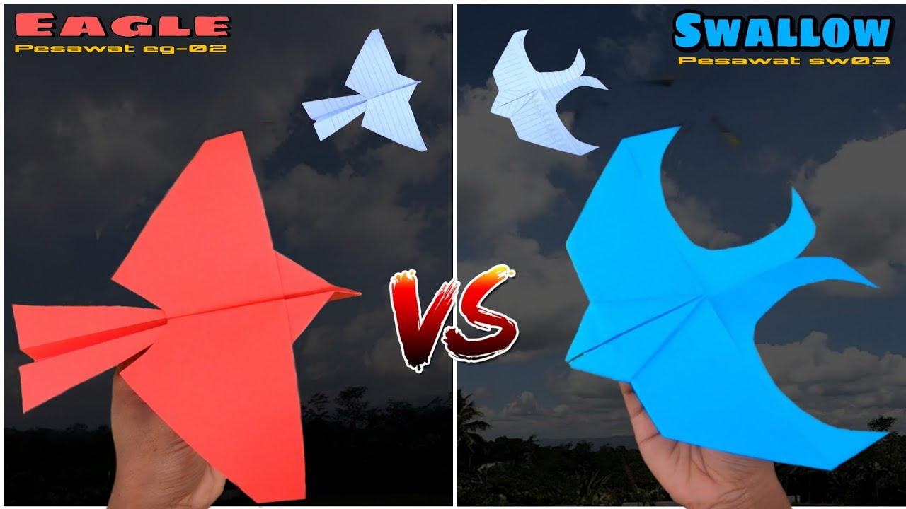 Elang VS walet membuat pesawat kertas burung elang dan walet Flying