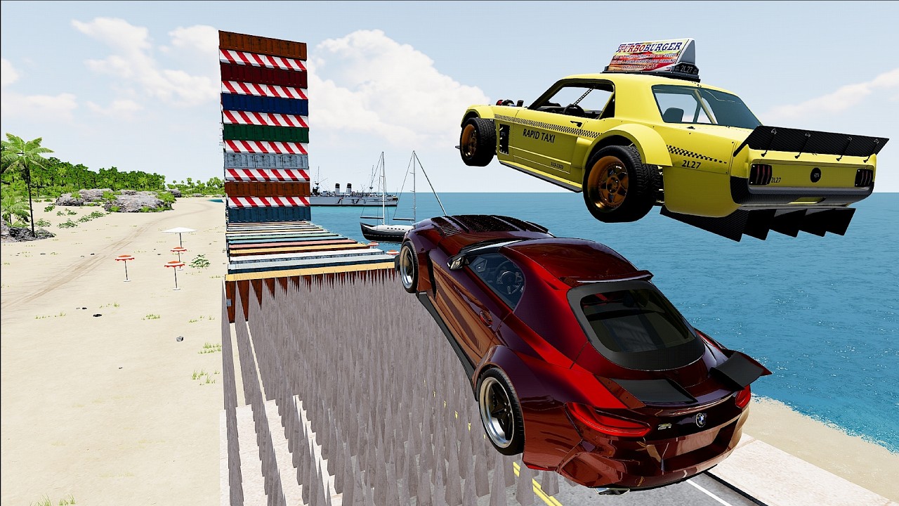 Cars Vs Mega High Container  Jump Test #12 - Speed Sports Car Crash - BeamNG Drive