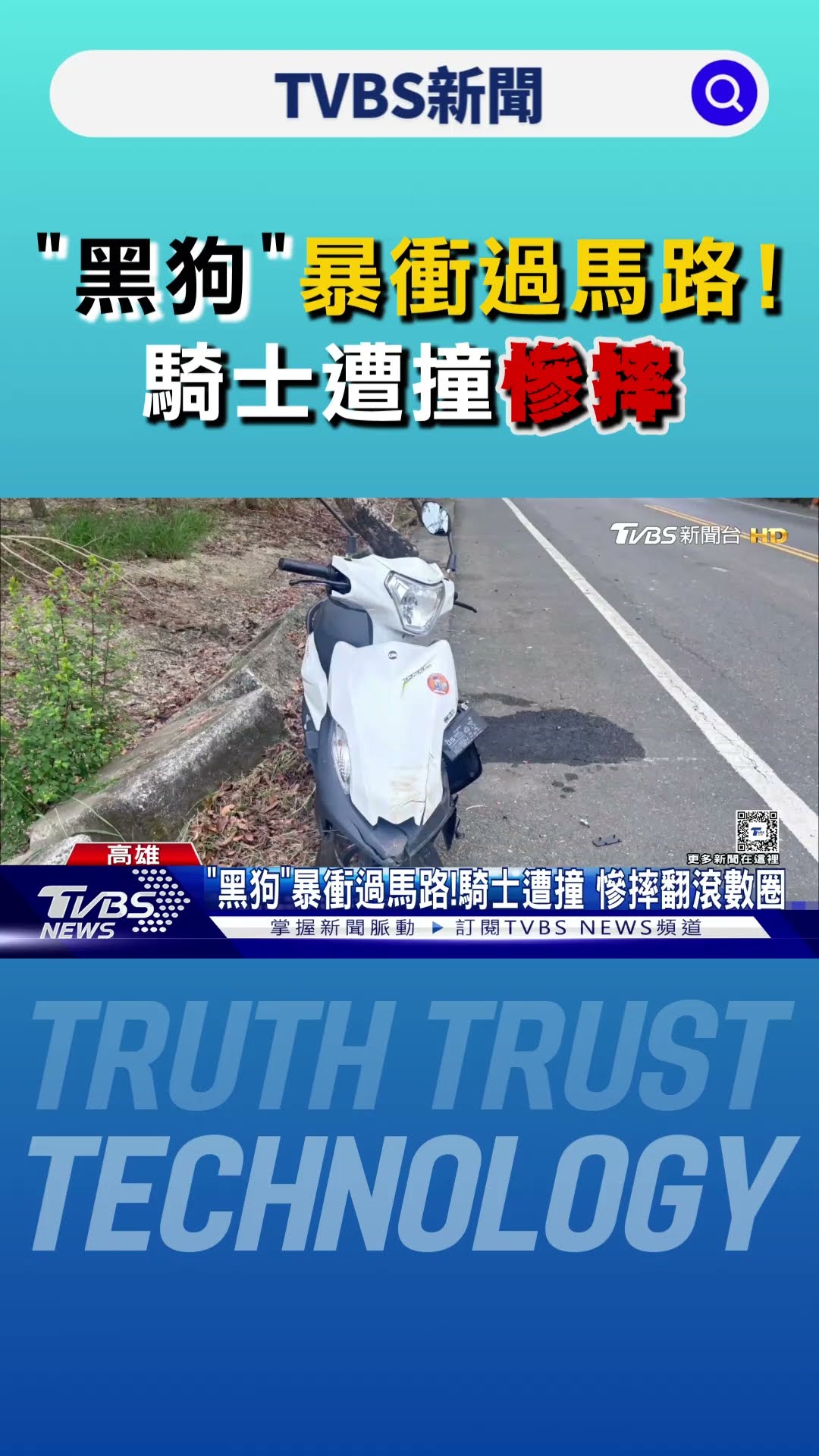 「黑狗」暴衝過馬路!騎士遭撞 慘摔翻滾數圈｜TVBS新聞 @TVBSNEWS01