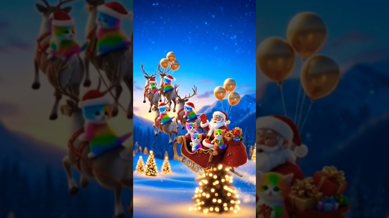 Wait… are those RAINBOW KITTENS flying with Santa?! 😱🎅 