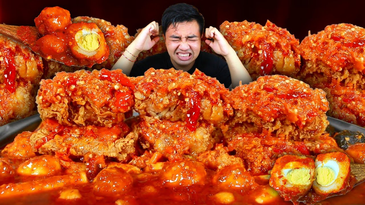 MUKBANG AYAM CRISPY SIRAM SAMBAL PAK GEMBUS 200 CABE + SEBLAK LAVA PEDAS JELETOT