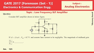GATE 2017 Solution, Set 1, Electronics & Comm. Engg. | Analog Electronics