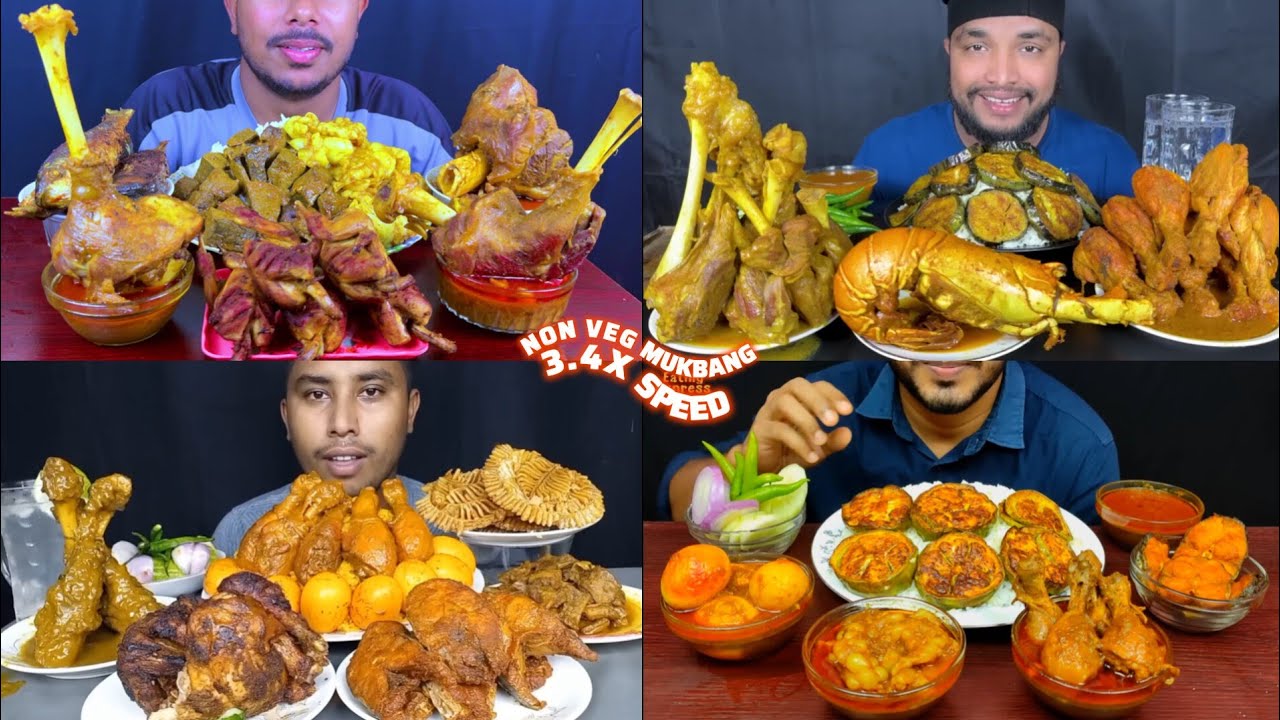 ASMR: Eating Mutton Leg Curry Eating Challenge 😍😋 Prawn Curry Chicken fried fish Mukbang 