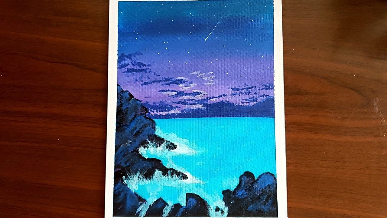 Night Sky Painting / Easy Acrylic Painting For Beginners Step by Step ...